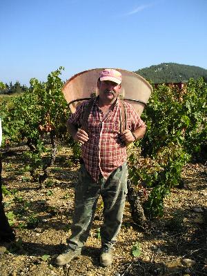 Mit der R�ckentrage zum  Anh�nger