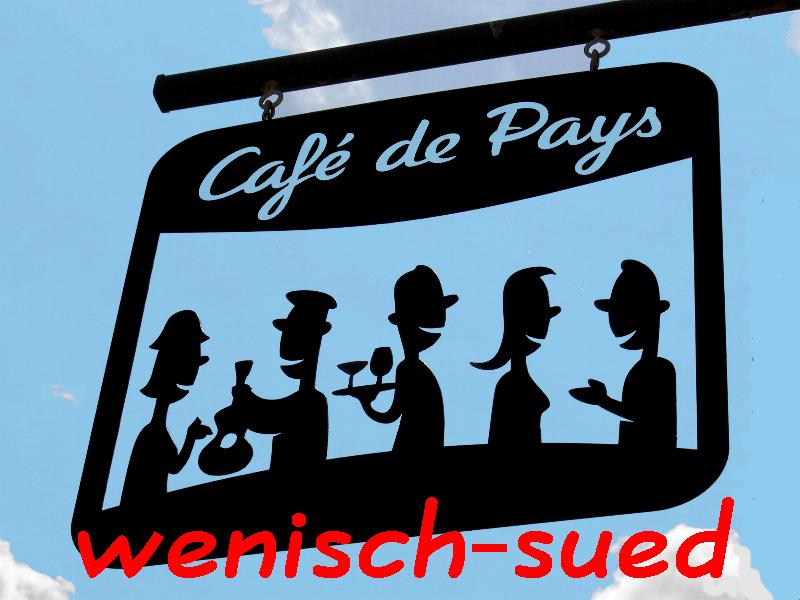 Schild an einem gem�tlichen Caf� im Corbi�res